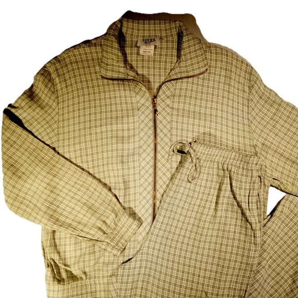 PANTSUIT 2 pc set sz 12P Jacket and Pants Casual Vacation Green Plaid Zip - Picture 2 of 14